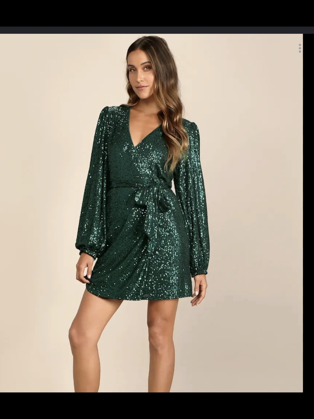 Women's Emerald Green Sequin Wrap Mini Dress